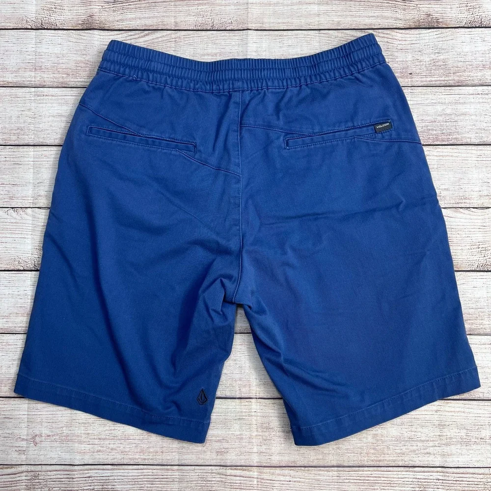 Volcom Frickin‎ Elastic Waist Shorts Mens Medium Blue Chino Drawstring